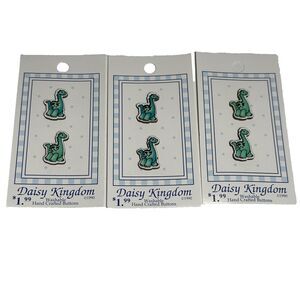 Mary Engelbreit Daisy Kingdom 2-Hole Buttons - 3 Cards Green Dinosaur (pair) Vtg